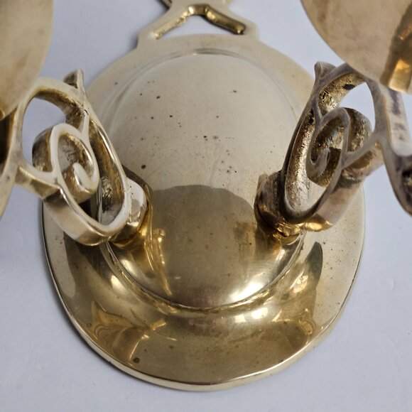 Vtg Solid Brass Candle Holder Double Ornate Scrolled Wall Sconce 6.25”t x 6.5"w - Picture 3 of 16